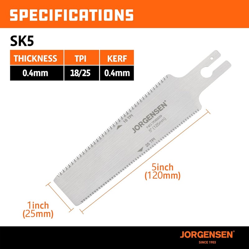 Jorgensen Replacement Blade for 5 inch Pro Double Edge Flush Cut Saw, 18/25 TPI SK5 Flexible Blade - Image 2